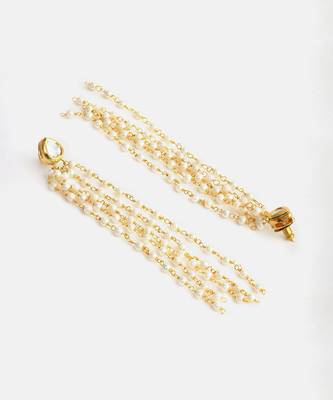 Gold plated kundan white pearl tassel earrings 3