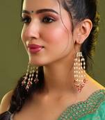Gold plated kundan multicolor pearl chandelier earrings