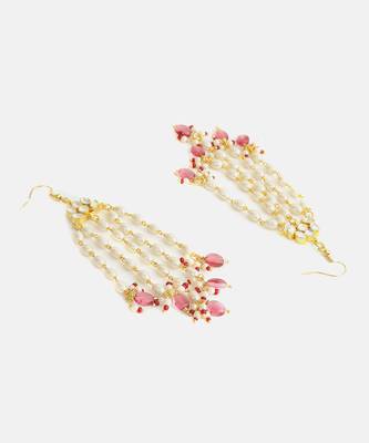 Gold plated kundan multicolor pearl chandelier earrings 3