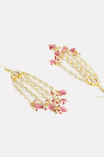 Gold plated kundan multicolor pearl chandelier earrings