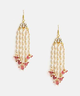 Gold plated kundan multicolor pearl chandelier earrings 4