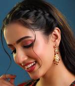 Gold plated kundan maroon drop earrings