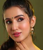 Gold plated kundan green chandbali earrings