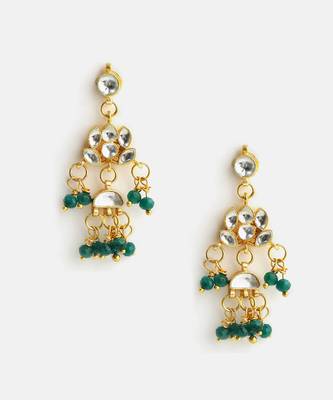 Gold plated kundan green chandbali earrings 2