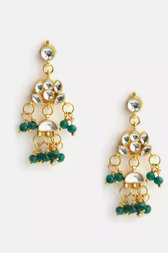 Gold plated kundan green chandbali earrings