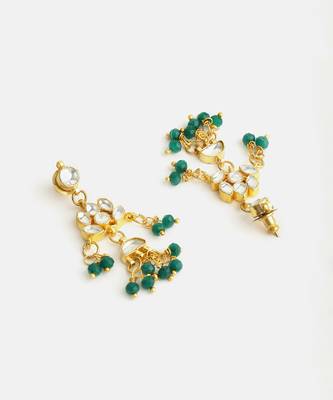 Gold plated kundan green chandbali earrings 4