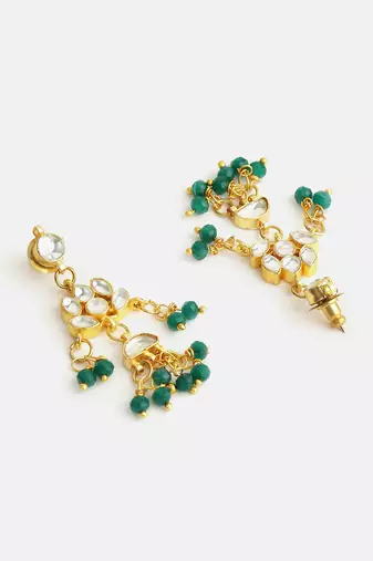 Gold plated kundan green chandbali earrings