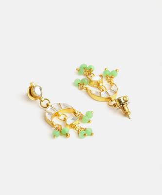 Gold plated kundan green jhumka earrings 3