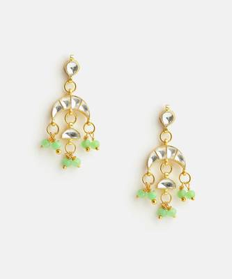 Gold plated kundan green jhumka earrings 4