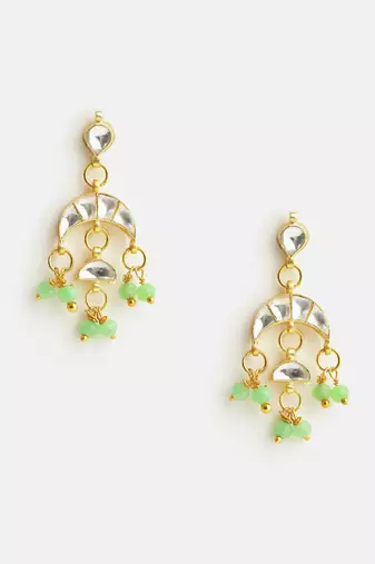 Gold plated kundan green jhumka earrings
