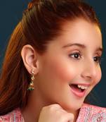 Gold plated kundan green drop earrings