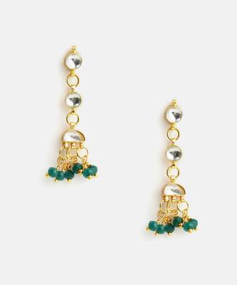 Gold plated kundan green drop earrings 2