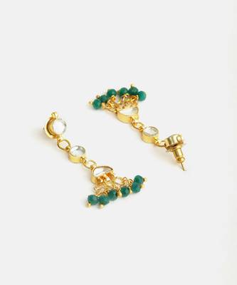 Gold plated kundan green drop earrings 3