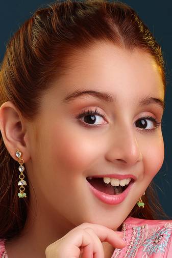 Gold plated kundan green drop earrings