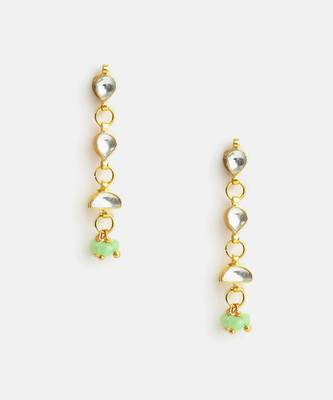 Gold plated kundan green drop earrings 2