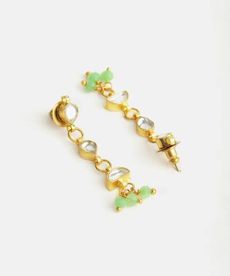 Gold plated kundan green drop earrings 3