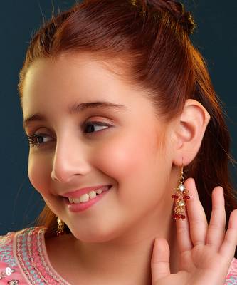 Gold plated kundan red drop earrings 1