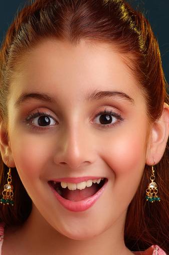 Gold plated kundan green drop earrings