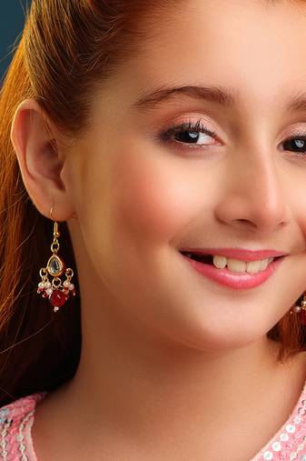 Gold plated kundan multicolor drop earrings