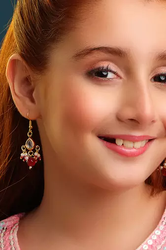 Gold plated kundan multicolor drop earrings