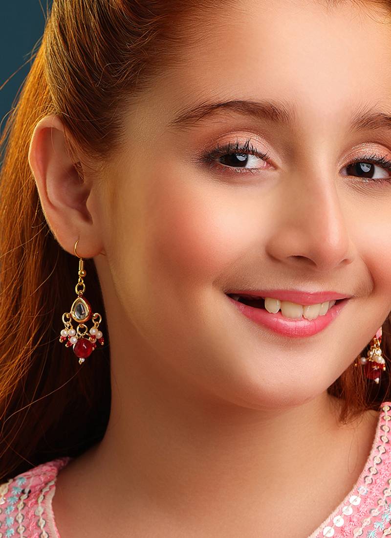Gold plated kundan multicolor drop earrings