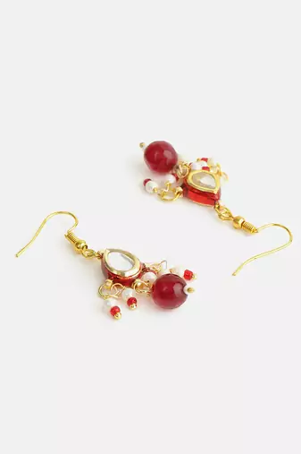 Gold plated kundan multicolor drop earrings