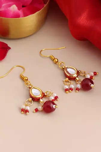 Gold plated kundan multicolor drop earrings