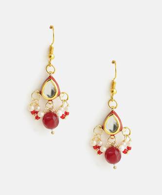 Gold plated kundan multicolor drop earrings 4