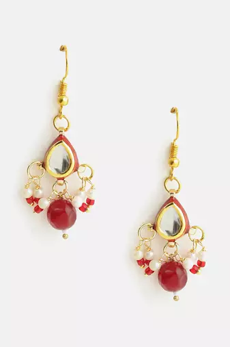 Gold plated kundan multicolor drop earrings