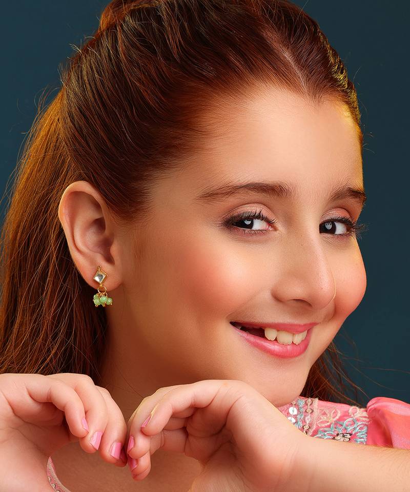 Gold plated kundan green stud earrings