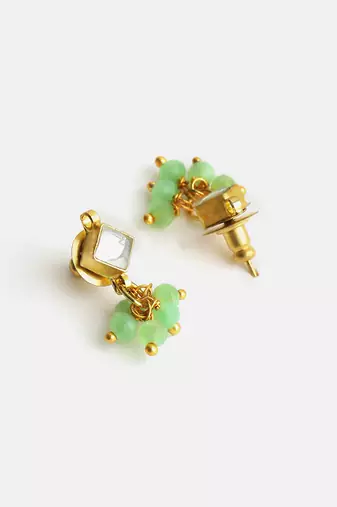 Gold plated kundan green stud earrings