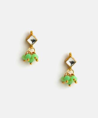 Gold plated kundan green stud earrings 4