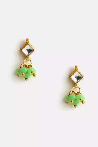 Gold plated kundan green stud earrings