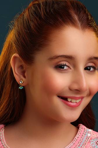 Gold plated kundan blue stud earrings