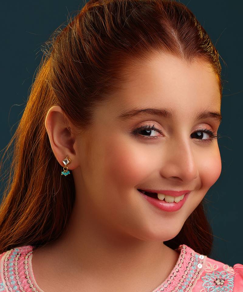 Gold plated kundan blue stud earrings