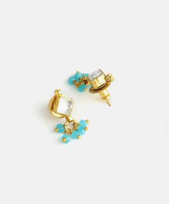 Gold plated kundan blue stud earrings 3