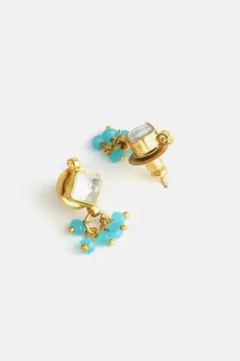 Gold plated kundan blue stud earrings