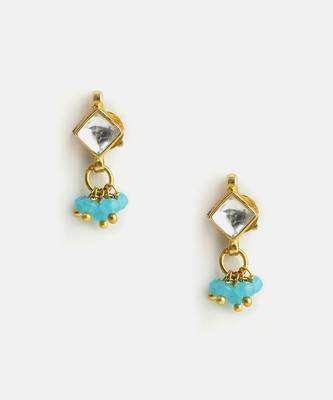 Gold plated kundan blue stud earrings 4