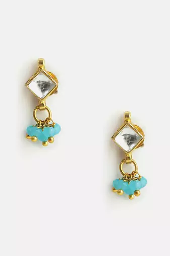 Gold plated kundan blue stud earrings