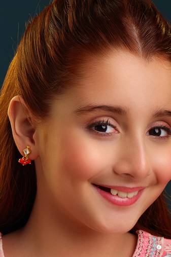 Gold plated kundan red stud earrings
