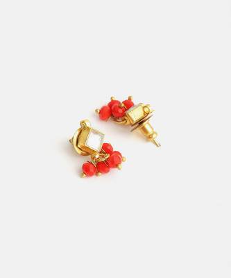 Gold plated kundan red stud earrings 2