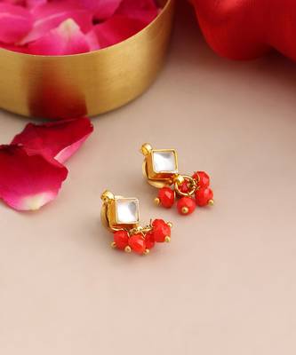 Gold plated kundan red stud earrings 3