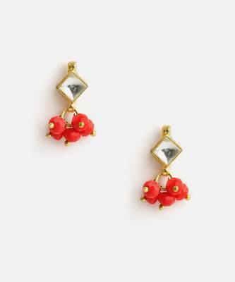 Gold plated kundan red stud earrings 4