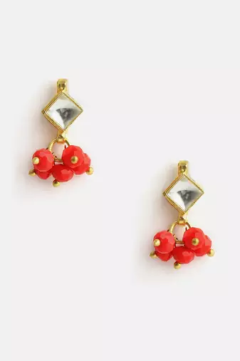 Gold plated kundan red stud earrings