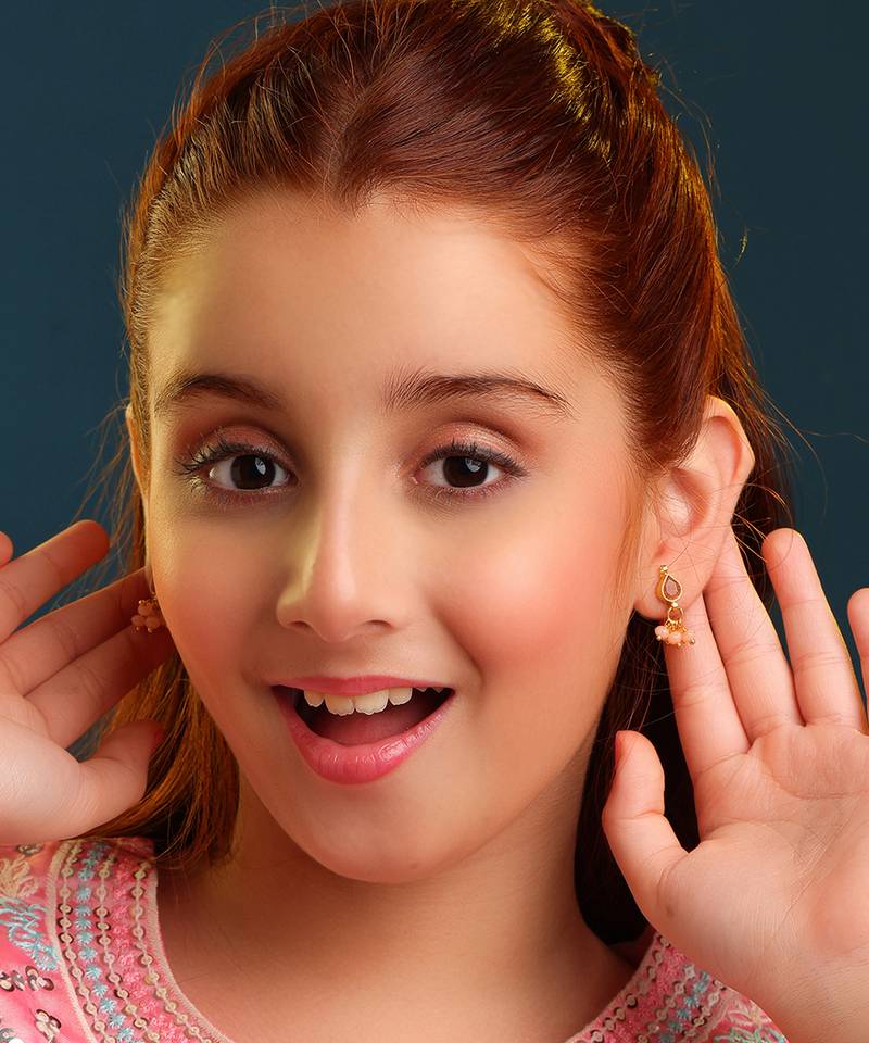 Gold plated kundan pink stud earrings
