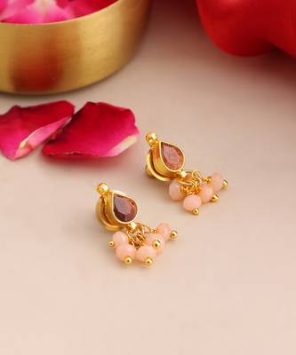 Gold plated kundan pink stud earrings 4