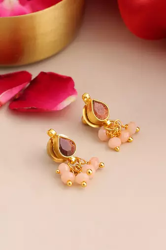 Gold plated kundan pink stud earrings