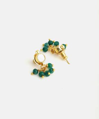 Gold plated kundan green pearl earrings 2