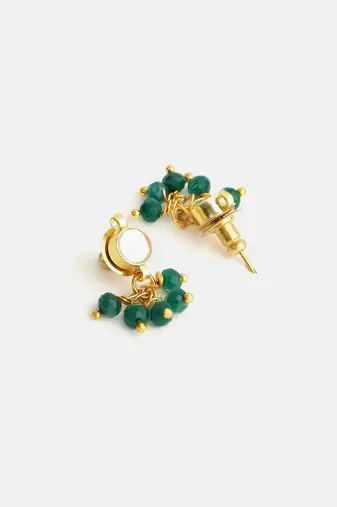 Gold plated kundan green pearl earrings