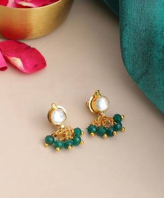 Gold plated kundan green pearl earrings 3